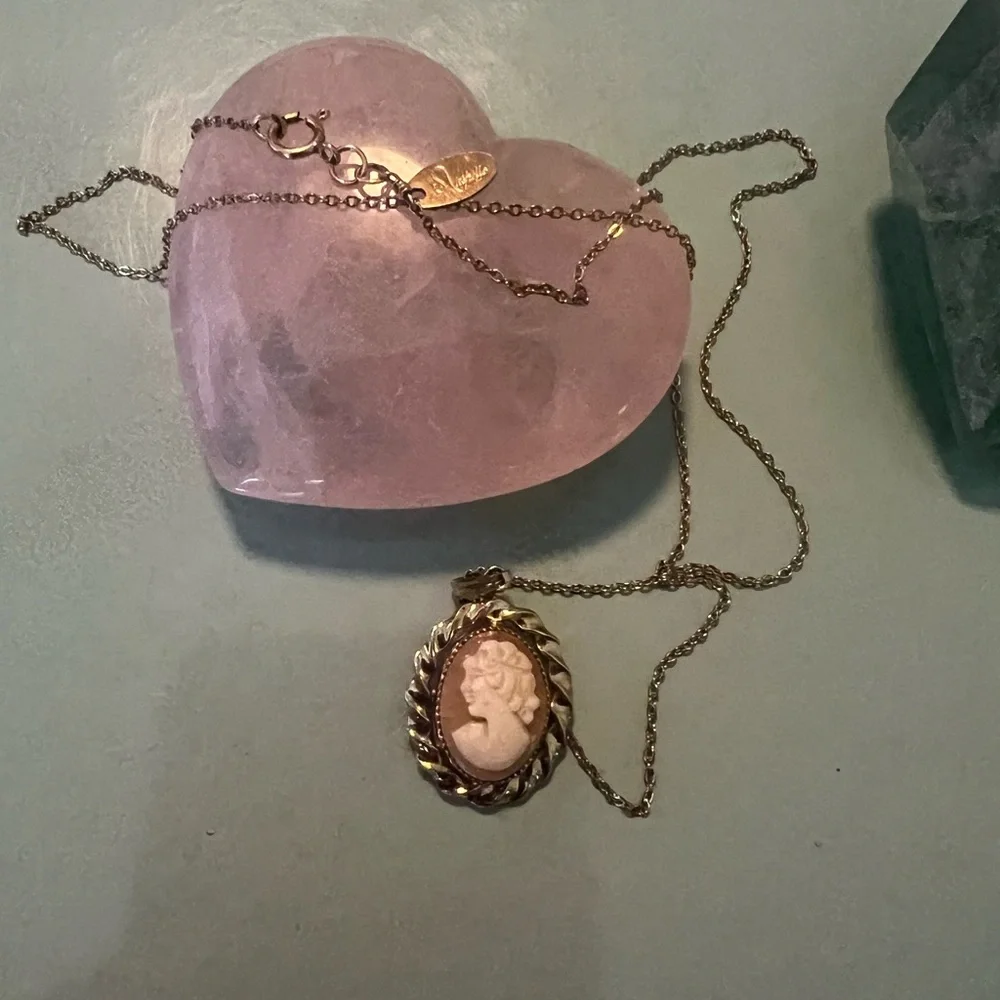 Vintage Elegant 1/20 14K Gold and Cream Cameo Pendant w GF Necklace - Picture 2 of 9